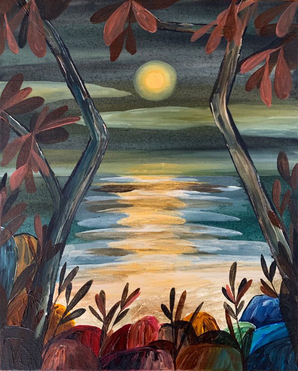 Ingrid Daniell - Golden Moon Rising Out Of The Tasman Sea - Painting