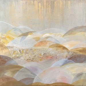 Artwork by Ingrid Daniell - Contemporary Artist - Acrylic and oil painting - Sand shimmers like molten gold sunrise over deep time