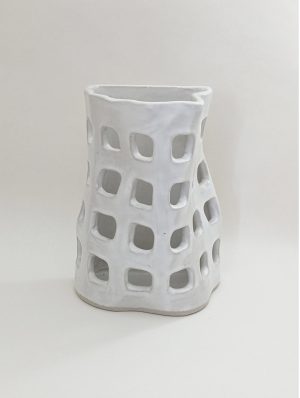 Gehry UTS no1. - White Stoneware Clay with Satin White Glaze - Australian Sculptural Artist - Natalie Rosin