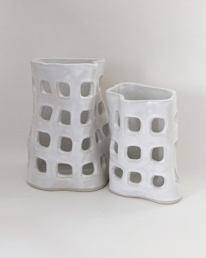 Gehry UTS No.1 and No2. - White Stoneware Clay with Satin White Glaze - Australian Sculptural Artist - Natalie Rosin