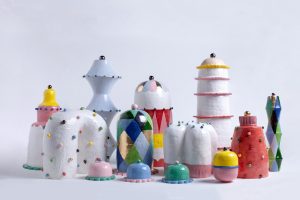 Alichia van Rhijn colourful ceramic sculptures group shot
