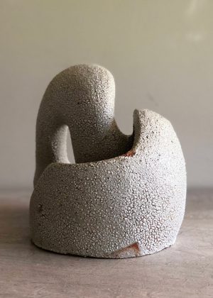 Moon View - Stoneware clay + porcelain slip sculpture by Emma Lindegaard