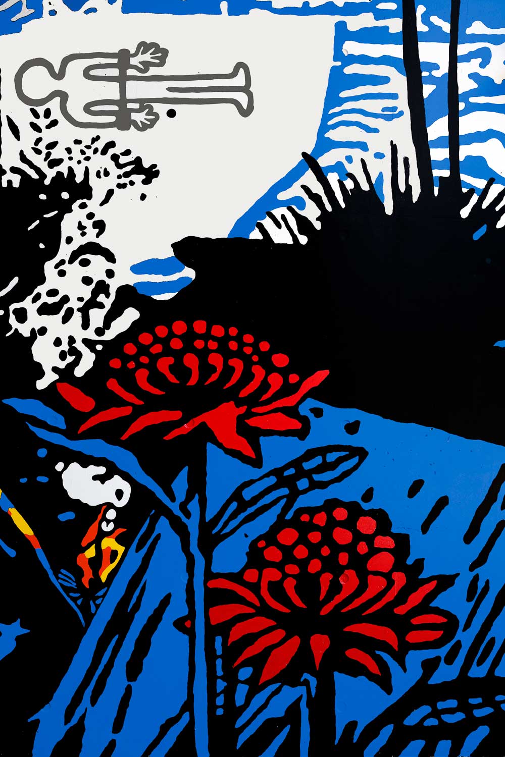 detail image of Aboriginal people in an illustration from Arthur Phillip High School Parramatta mural