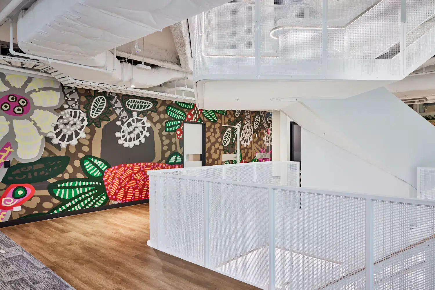 Emily Crockford flower mural in an office