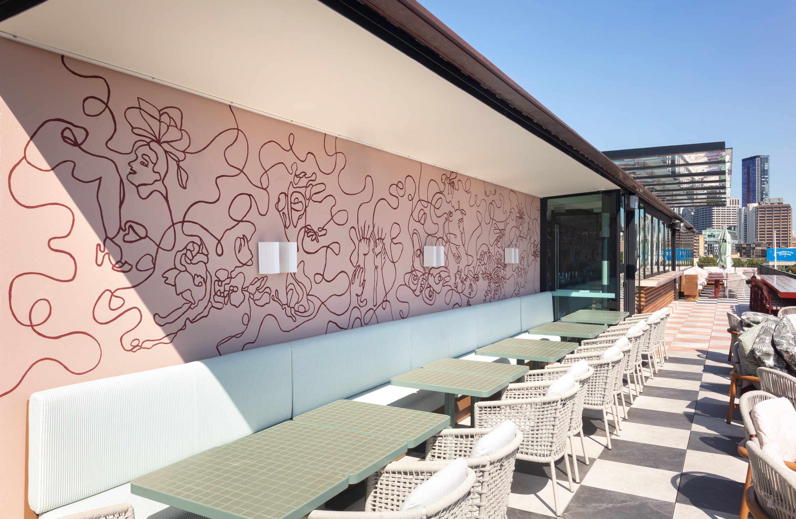Monica rooftop bar mural, 25hours hotel The Olympia Sydney