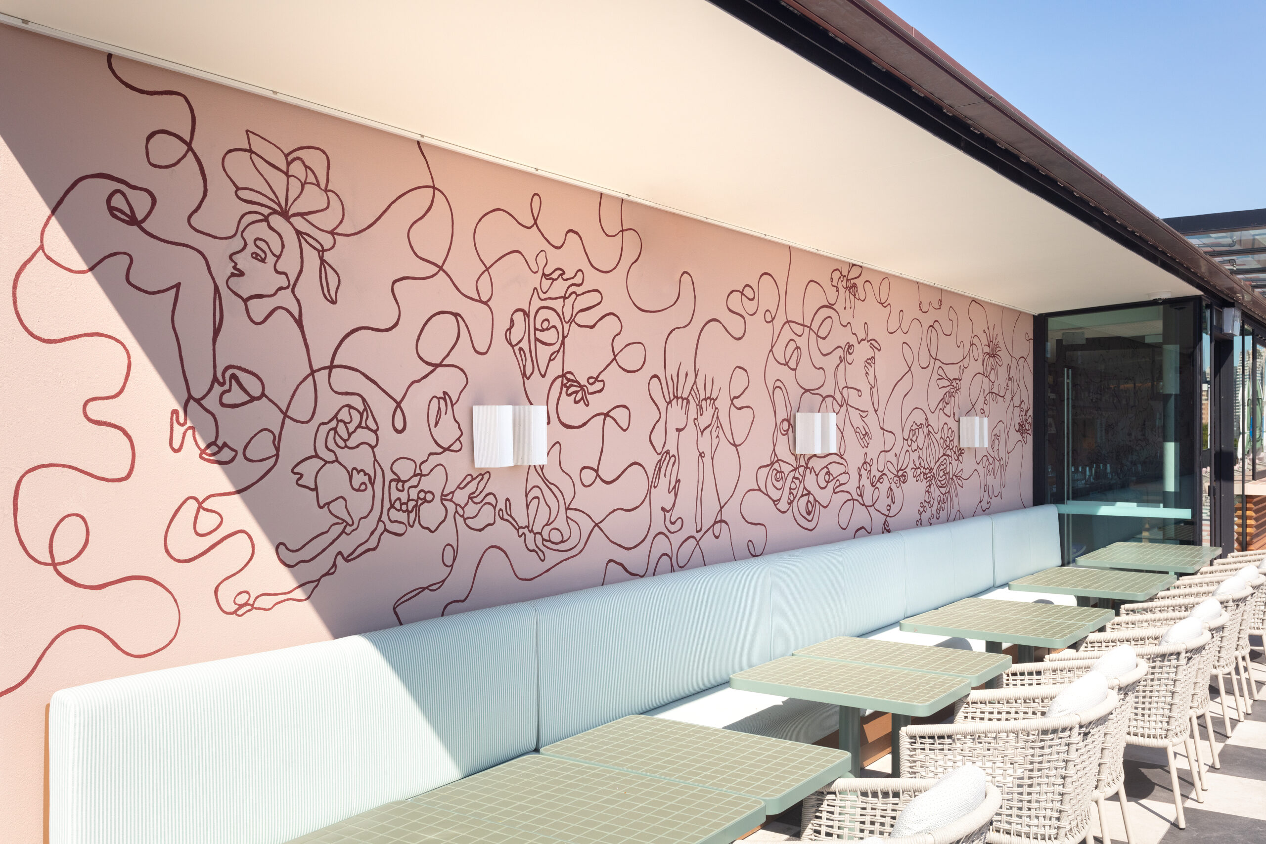 Monica rooftop bar mural, 25hours hotel The Olympia Sydney